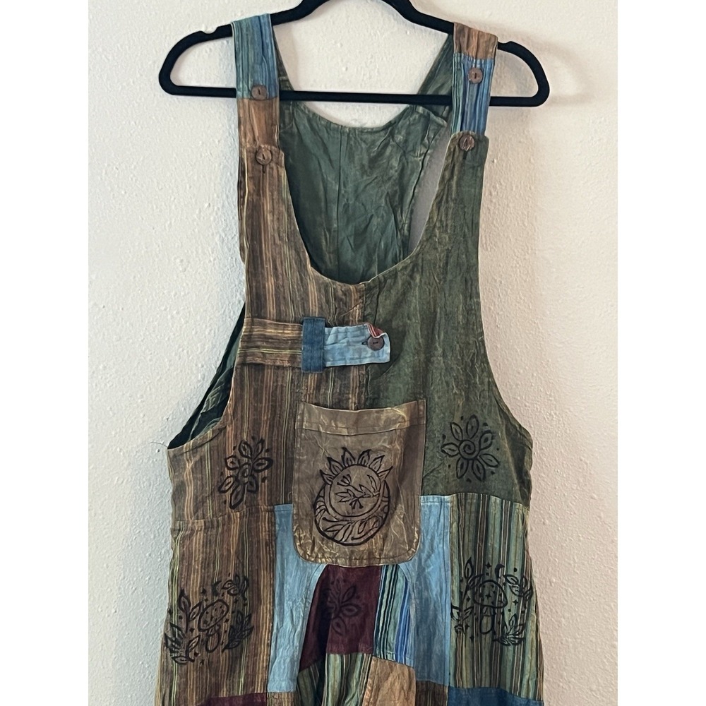 Karma Nepal Craft Patchwork Cotton Boho Harem Overalls Jumpsuit One Size Hippie - Picture 2 of 6